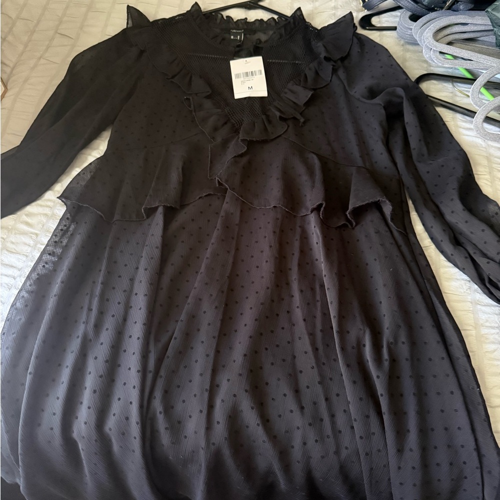 Forever 21 Black Long Sleeve Ruffled Dress